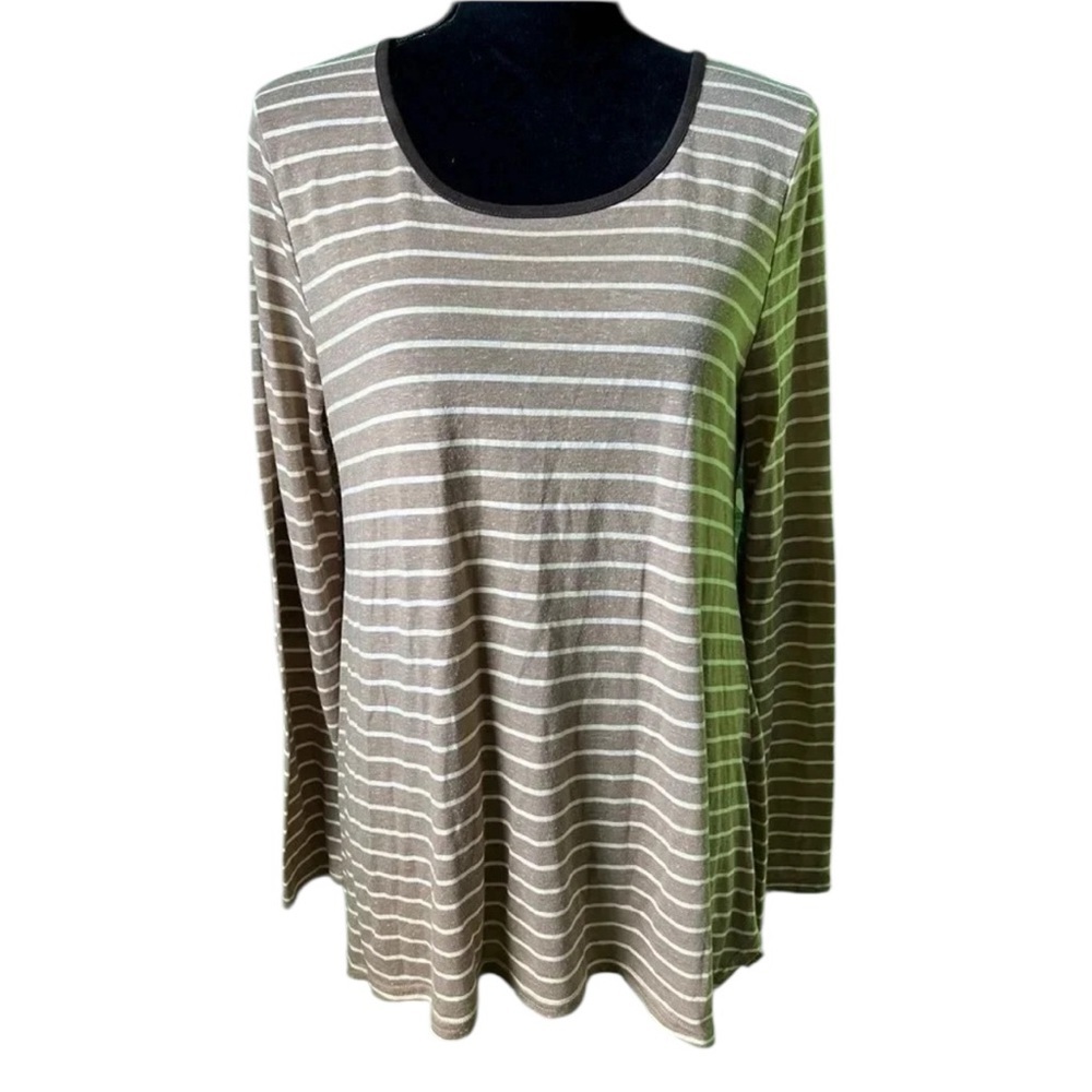 Umgee Womens Brown Striped Elbow Patch Long‎ Sleeve Top Medium
